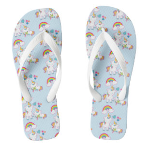Cute White Unicorns Magical Mother & Baby Pattern Flip Flops