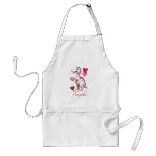 Cute white Valentine's day dinosaur Adult Apron