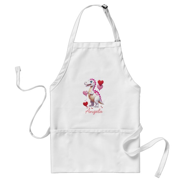 Cute white Valentine's day dinosaur Adult Apron (Front)
