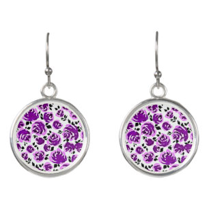 Cute white violet roses patterns earrings