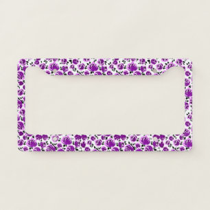 Cute white violet roses patterns license plate frame