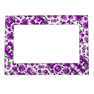 Cute white violet roses patterns magnetic frame