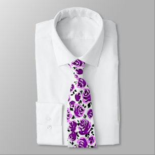 Cute white violet roses patterns neck tie