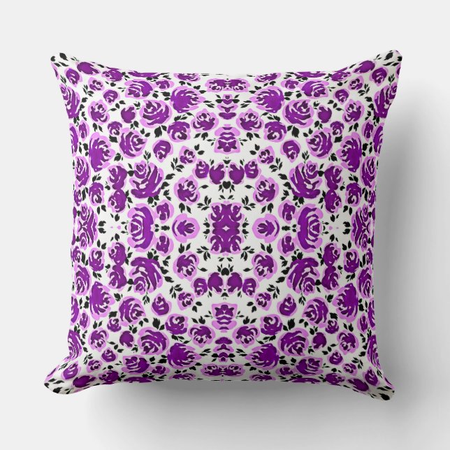 Cute white violet roses patterns throw pillow (Front)