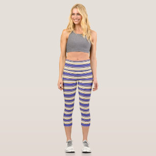 Cute white violet stripes capri leggings