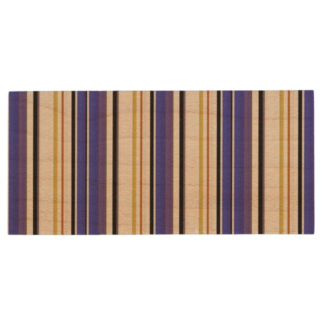 Cute white violet stripes wood flash drive (Back)