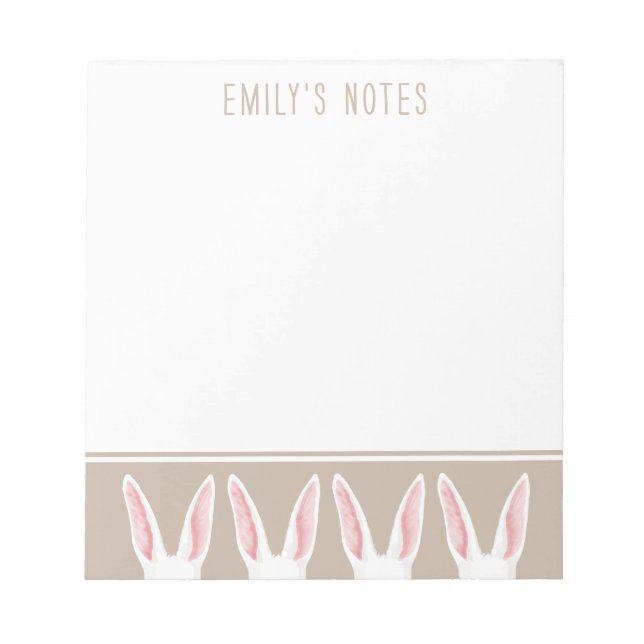 Cute White Watercolor Bunny Ears On Beige Easter Notepad (Front)