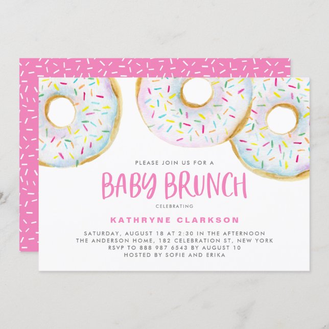 Cute White Watercolor Donuts Baby Shower Brunch Invitation (Front/Back)