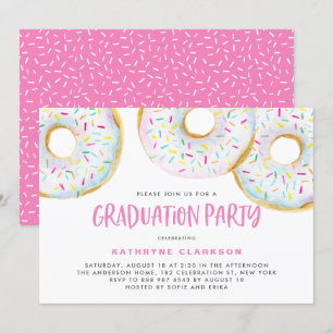 Cute White Watercolor Donuts Graduation Party Invitation