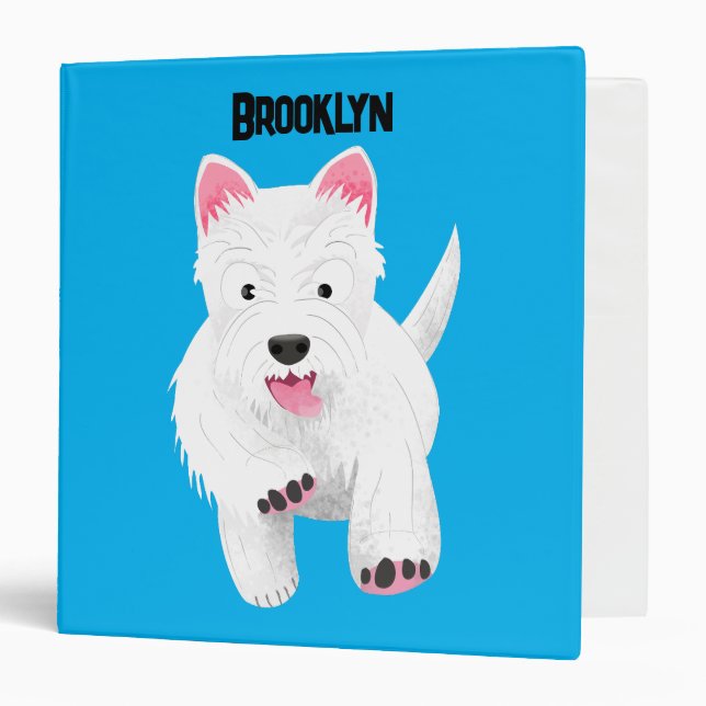 Cute white west highland terrier cartoon 3 ring binder (Front/Inside)