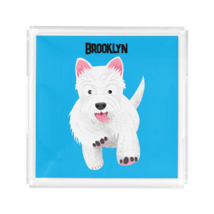 Cute white west highland terrier cartoon acrylic tray