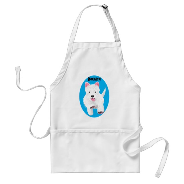Cute white west highland terrier cartoon adult apron (Front)