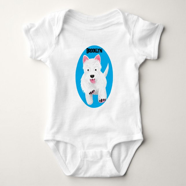 Cute white west highland terrier cartoon baby bodysuit (Front)