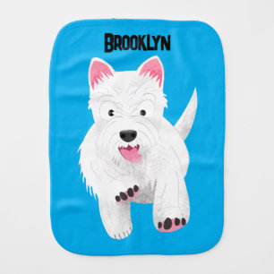 Cute white west highland terrier cartoon baby burp cloth