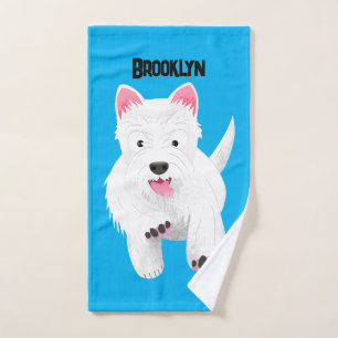 Cute white west highland terrier cartoon bath towel set