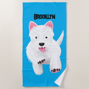 Cute white west highland terrier cartoon beach towel