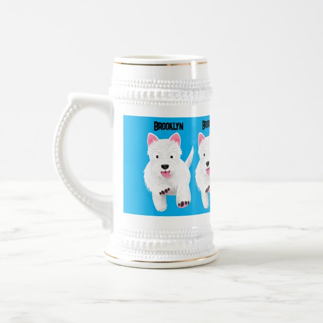 Cute white west highland terrier cartoon beer stein (Left)