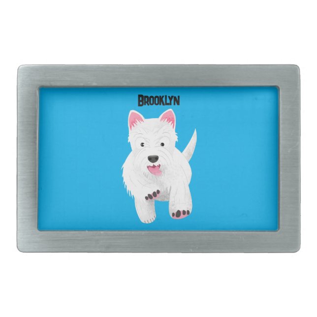 Cute white west highland terrier cartoon belt buckle (Front)
