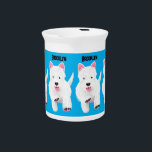 Cute white west highland terrier cartoon beverage pitcher<br><div class="desc">This happy running white west highland terrier dog is full of energy! Drawn in fun cartoon illustration style for kids and kids at heart.</div>
