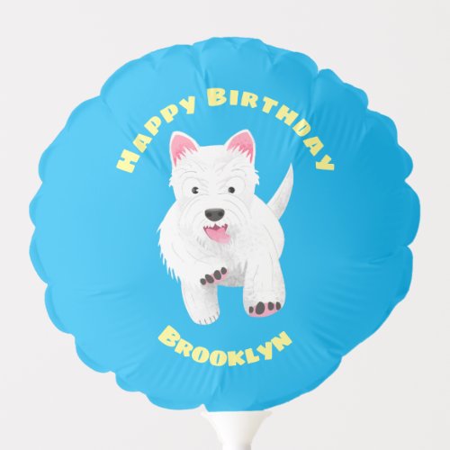 Cute white west highland terrier cartoon birthday balloon