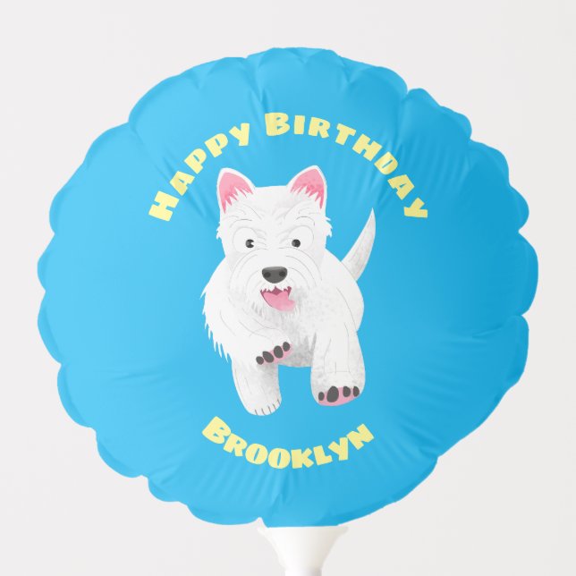 Cute white west highland terrier cartoon birthday balloon (Front)