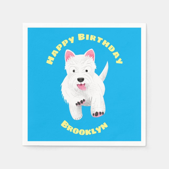 Cute white west highland terrier cartoon birthday napkins (Front)