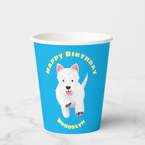 Cute white west highland terrier cartoon birthday paper cups
