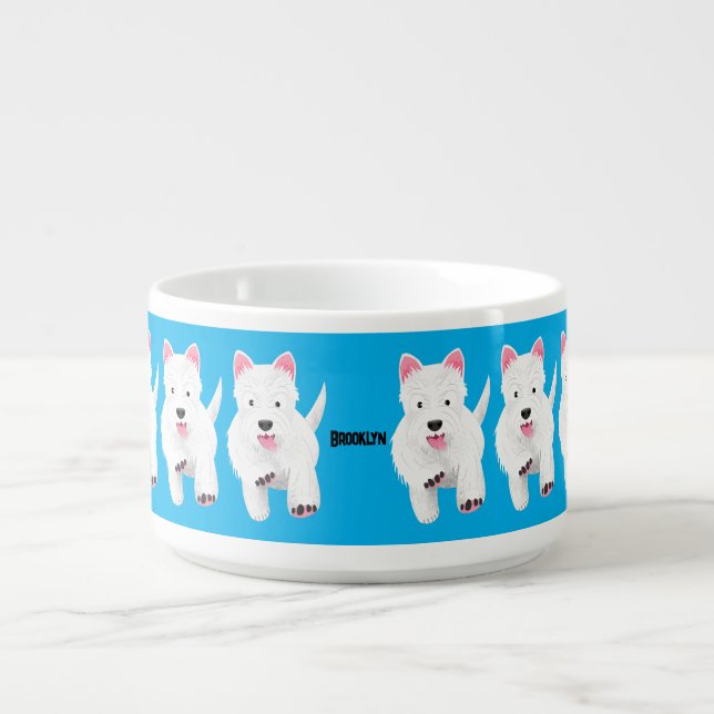 Cute white west highland terrier cartoon bowl (Center)