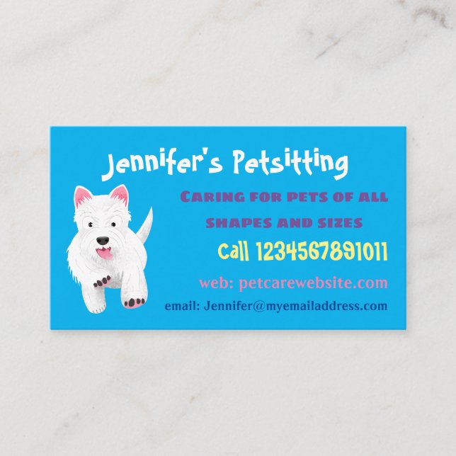 Cute white west highland terrier cartoon business card (Front)