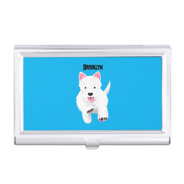 Cute white west highland terrier cartoon business card case (Front)