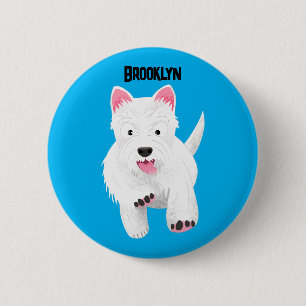 Cute white west highland terrier cartoon button