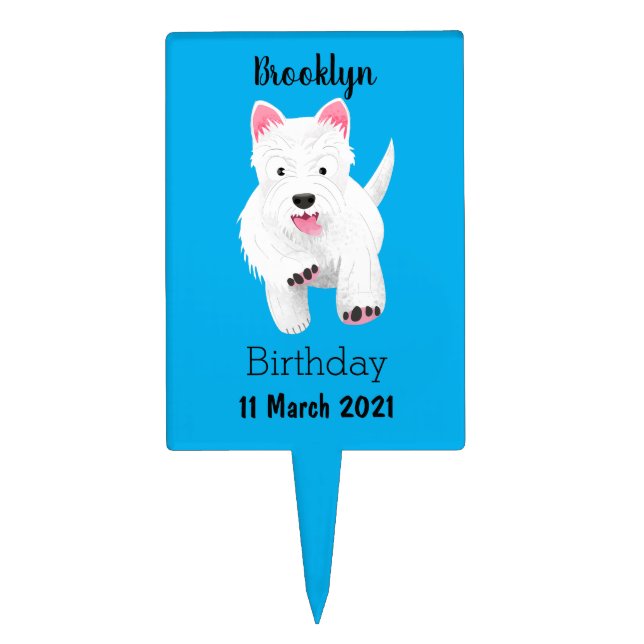 Cute white west highland terrier cartoon cake topper (Front)