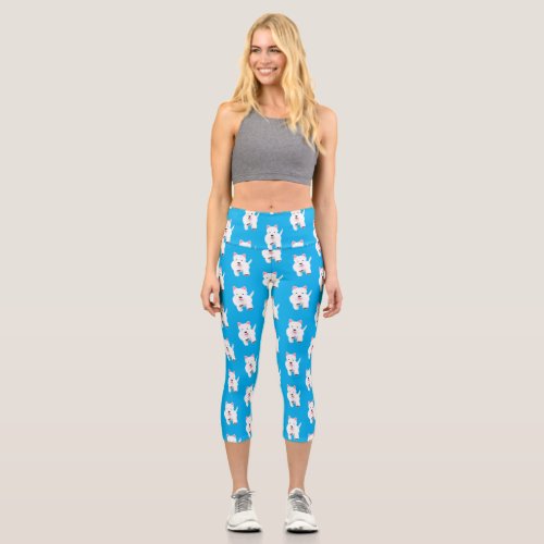 Cute white west highland terrier cartoon capri leggings