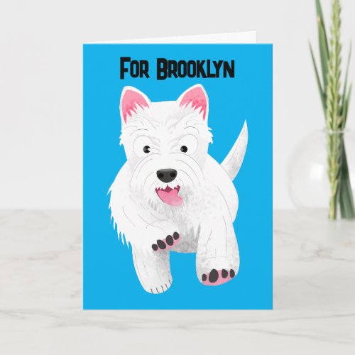 Cute white west highland terrier cartoon card