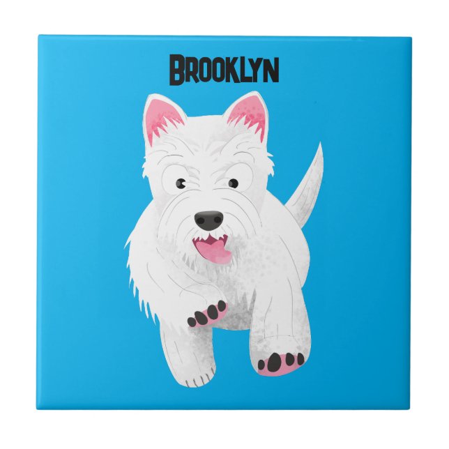 Cute white west highland terrier cartoon ceramic tile (Front)