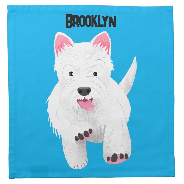 Cute white west highland terrier cartoon cloth napkin (Front)
