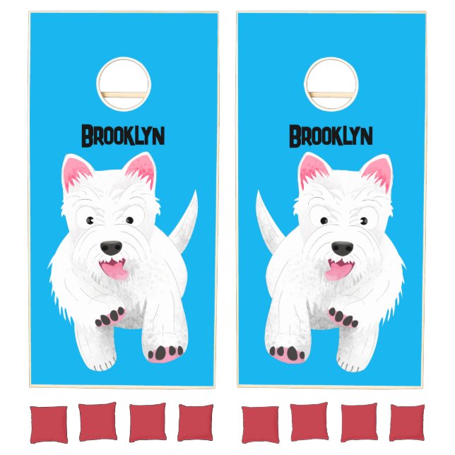 Cute white west highland terrier cartoon cornhole set (Set)