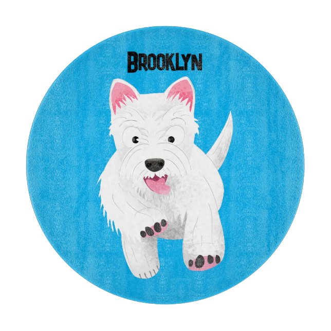 Cute white west highland terrier cartoon cutting board (Front)