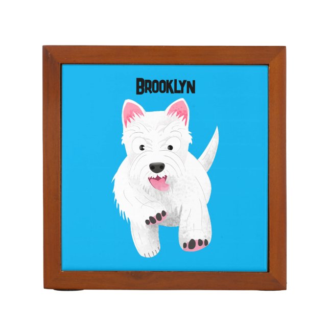 Cute white west highland terrier cartoon desk organizer (Front)