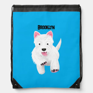 Cute white west highland terrier cartoon drawstring bag