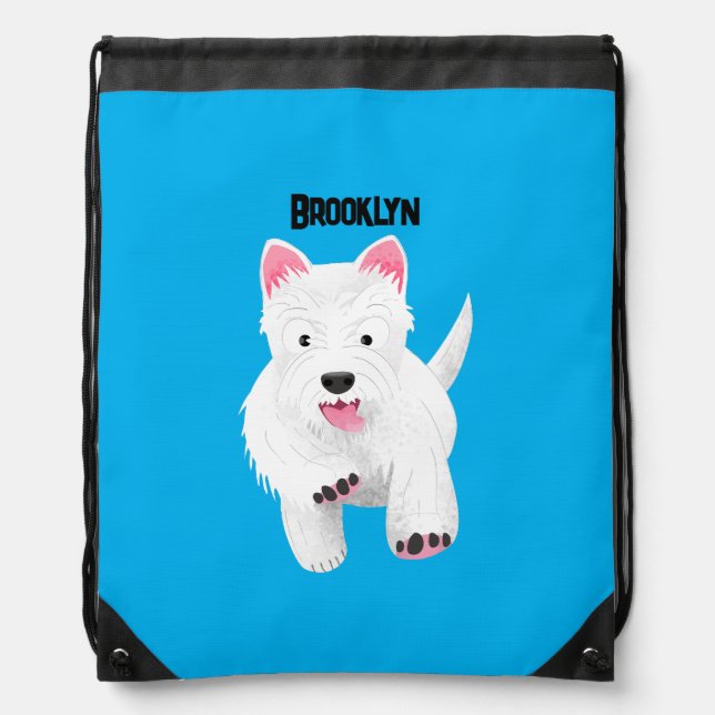 Cute white west highland terrier cartoon drawstring bag (Front)