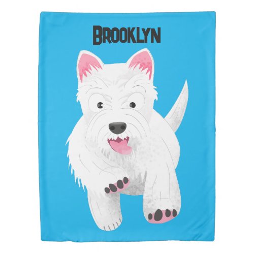 Cute white west highland terrier cartoon duvet cover