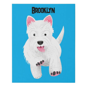 Cute white west highland terrier cartoon faux canvas print