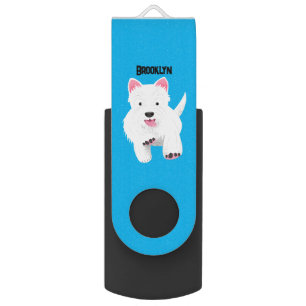Cute white west highland terrier cartoon flash drive