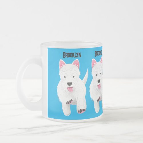 Cute white west highland terrier cartoon frosted glass coffee mug
