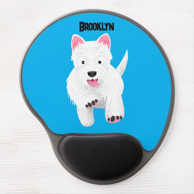 Cute white west highland terrier cartoon gel mouse pad (Front)