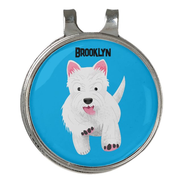 Cute white west highland terrier cartoon golf hat clip (Front)