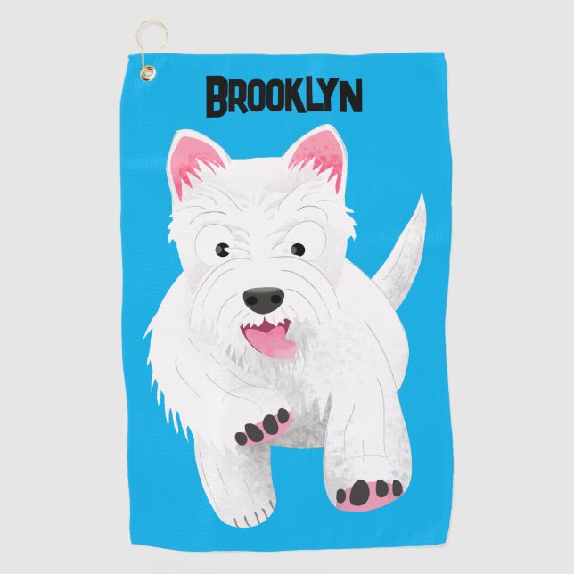 Cute white west highland terrier cartoon golf towel (Front)