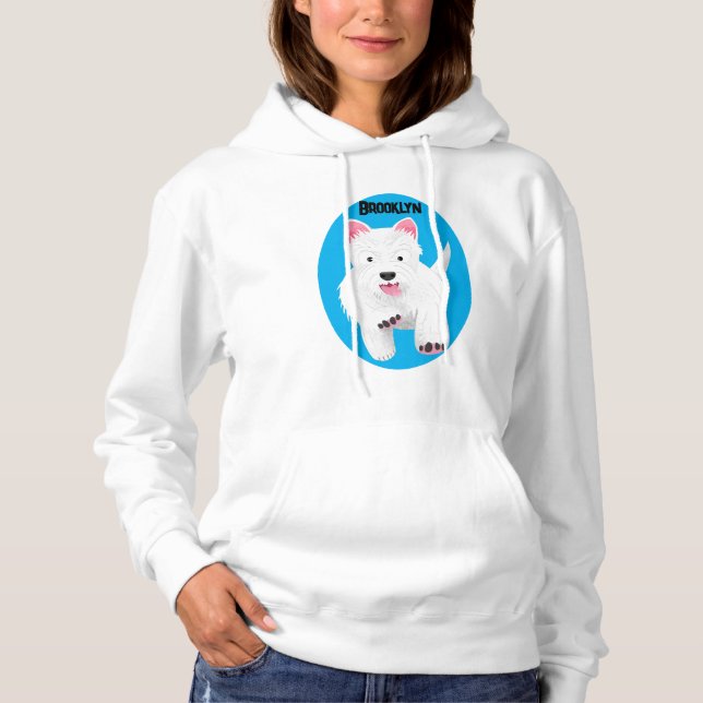 Cute white west highland terrier cartoon hoodie (Front)