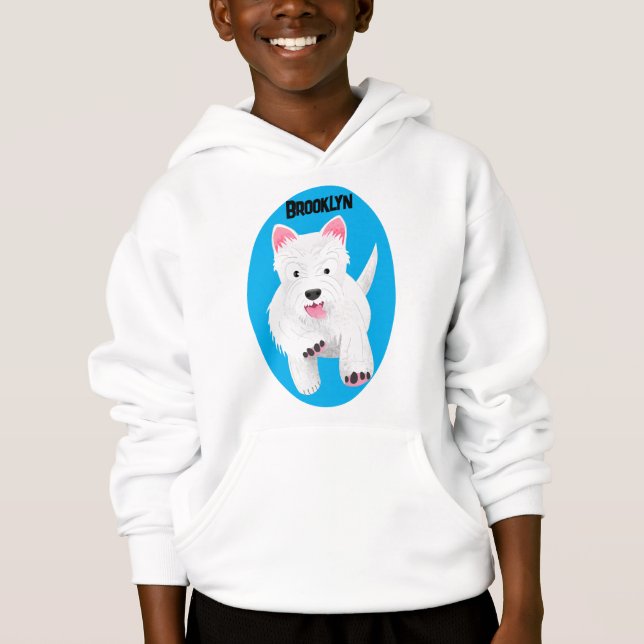 Cute white west highland terrier cartoon hoodie (Front)